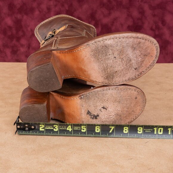 Frye Women Carmel dark brown Leather Strap Western Cowboy Ankle Boots sz 6.5 - Picture 5 of 8